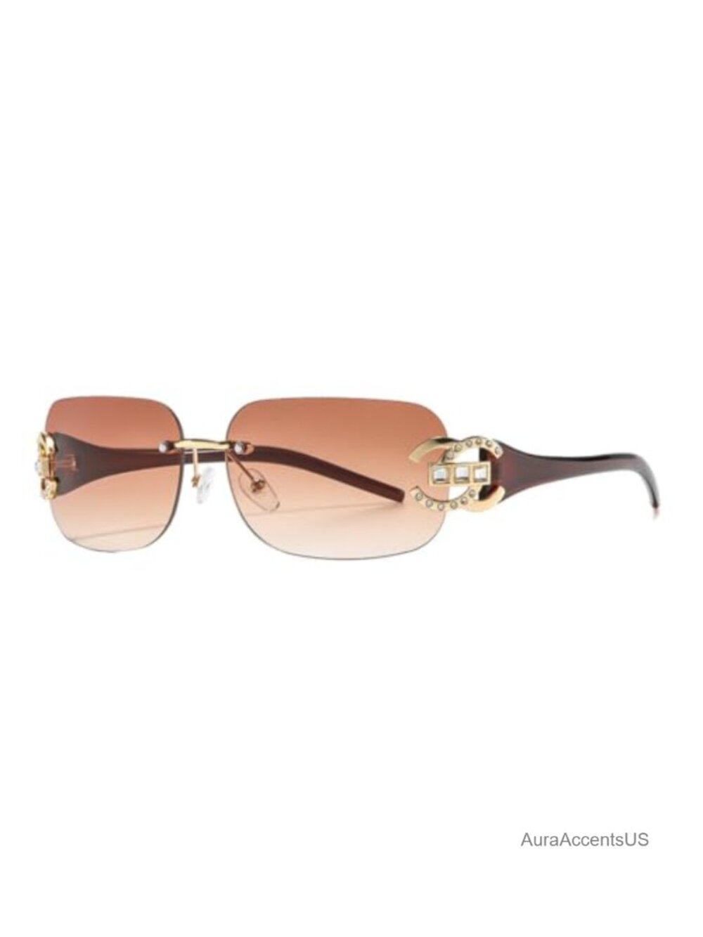 Rimless Rectangle Y2K Sunglasses with Rhinestones UV400 Gradient Lens